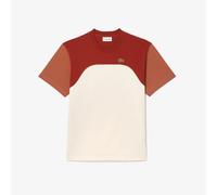 Colour Block Cotton T-Shirt with Short Sleeves Terracotta/Ecru