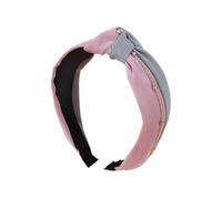Colour Block Knot Hair Band, Simple Fabric Chain Hair Cards, Fashionable Girl's Crimped Hairband(Pink+grey)