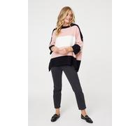 Izabel London Colour Block Oversized Batwing Top for Women UK with 3/4 Batwing Sleeves and a Thigh Length Hem. Pink