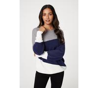 Colour Block Relaxed Knit Sweater Izabel London Blue 8