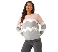 Colour Block Zig Zag Knit Jumper Roman Pink 18