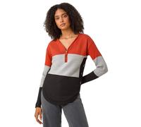 Roman Originals Ribbed Jumper for Women UK - Ladies Textured Top Colour Block Knitted Tunic Autumn Winter Zip Everyday Casual Blouse Day V-Neck Warm Long Sleeve Cosy Jersey - Rust - Size 14