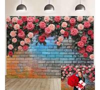 Colour Brick Wall Floral Backdrop 6x4FT Spring Pink Flower Photography Background for Mother‘s Day Party Banner Wedding Bridal Shower Birthday Decoration Supplies