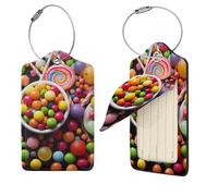 Colour Candy Luggage Tags for Suitcases, 2 PCS PU Leather Suitcase Tags Identifiers with Stainless Steel Loop, Privacy Cover ID Label with Address Card, Travel Essentials Bag Tag