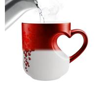 Colour-changing coffee mug, 325 ml, heart-shaped and drinking vessel, ceramic and coffee cups with handle, for couples for morning, evening, party, break, travel, work, home