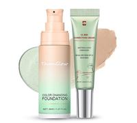 Colour Changing Foundation For Mature Skin & CC Red Correct, Green Colour Corrector CC Cream Foundation - Long-Lasting Wear, Skin Tone Matching, Improves Redness, Comfortable & Hydrating