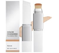 Colour Changing Foundation Stick with Built-In Brush Adjusts to Skin Tone for Natural Finish - 2-in-1 Full Coverage Long Lasting Waterproof Cream Foundation for All Skin Types, Natural