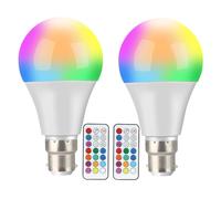 Colour Changing Light Bulb, [2 Pack] B22 10W LED RGBW Colour Bulbs with Remote Control, 12 Dimmable Colours, 2 Dynamic Modes & Timer Settings, Colour Light Bulbs for Home, Decoration, Party, Bar, KTV