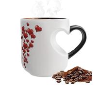 Colour-changing mug for adults, 325 ml, heart-shaped and original drinking vessel, ceramic and original coffee cups with handle, for couples for morning, evening, party, break, travel, work, home and
