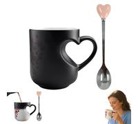 Colour Changing Mug with Heart Shaped Handle Fun Heart-Shaped Magic Ceramic Mugs Personalized 11oz Love Hearts Color Heat Changing Romantic Beverage Coffee Mug Gift for Valentine's Day Couples (Black)