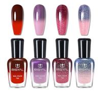 Colour Changing Nail Polish Set, Nail Polish Sets Quick Dry 4Pcs, Temperature Reactive Chameleon Rainbow Glitter Nail Varnish Long Lasting, Non UV Lamp Required with Purple Red Pink