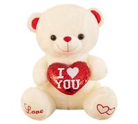 Colour Changing Teddy Bear Plush Toy, Glitter Heart Hugging Bear with Temperature Sensitive Colour Shift, Soft Cuddle Gift for Kids and Children, Bedroom Decor