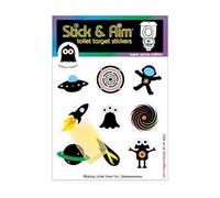 Colour Changing Toilet Target Space Stickers with Applicator Smoothing Tool for Potty & Toilet Training. Fun and Effective Aiming Stickers that Change Colour When the Target is Hit.