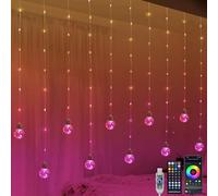 Colour Changing Wishing Ball Curtain Lights, 3M RGB LED Window Light with Remote App Control, Music Sync Icicle Fairy Lights for Bedroom Party Halloween Christmas Decoration
