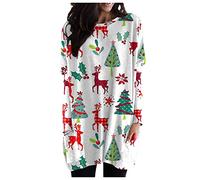 Colour Christmas Top Stitching Fashion Blouse Women's Printed Casual Holiday Sleeve Long Women's Blouse T Shirt Women's 3/4 Sleeve, White, S