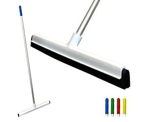 Colour Coded 46cm Floor Squeegee Mop with 120cm Aluminium Handle | Quick Drying Wet Room Floor Squeegee Heavy Duty | Double Foam Squeegee Blade Floor Wiper for Bathroom, Kitchen, and Shower (Yellow)