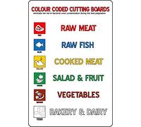 Colour coded chopping board Kitchen restaurant food hygiene safety sign - Self adhesive sticker (300mm x 200mm)