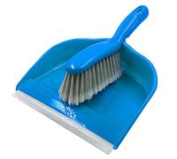 Colour Coded Dustpan and Brush Sets | 22cm Wide Plastic Dustpan with Rubber Lip, and Soft Bristle Brush | Hand Brush and Pan for Domestic and Commercial Use (Blue)