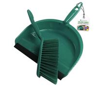 Colour Coded Dustpan and Brush Sets | 22cm Wide Plastic Dustpan with Rubber Lip, and Soft Bristle | Hand Brush and Pan for Domestic and Commercial Use (Green)