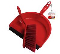 Colour Coded Dustpan and Brush Sets | 22cm Wide Plastic Dustpan with Rubber Lip, and Soft Bristle | Hand Brush and Pan for Domestic and Commercial Use (Red)