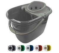 Colour Coded Mop Buckets - 12L Mop Bucket with Wringer and Easy Carry Handle for Domestic and Commercial Cleaning (Grey)