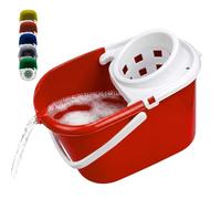 Colour Coded Mop Buckets - 12L Mop Bucket with Wringer and Easy Carry Handle for Domestic and Commercial Cleaning (Red)