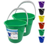 Colour Coded Plastic Bucket with Handle, 2 Gallon (7.5L) Household Heavy Duty Bucket with Spout and Easy-Grip Handle, Multipurpose Water Pail for Cleaning, Bath, and Gardening (Green Pack of 2)