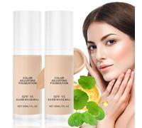 Colour Correcting Foundation, SPF15, Medium Coverage Colour Changing Foundation for Mature Skin, Lightweight Texture, Long-Lasting Natural Finish, 30ml (2PCS)