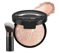 Colour Correcting Powder Foundation with Brush,Baked Foundation For Mature Skin,Shimmer Brick Pressed Bronzer, Buildable Light to Medium Illuminating Powder, Matte Natural Finish Lasting Oil-control