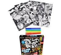 Childrens Colour Felt Activity Kit with 5 Blank Felt Boards and 6 Bright Marker Pens Imaginative Animal and Dinosaur Scenes for Mistake Proof Colouring Creative Skills Development for Kids