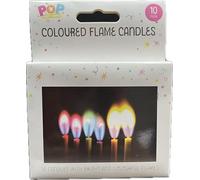 Colour Flame Birthday Cake Candles & Holders - 10 x Multi-Color Coloured Flame