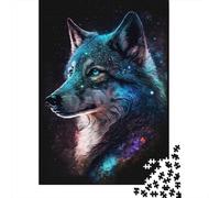 Colour Galaxy Wolf Puzzle 100% Recycled Cardboard Paper Rectangular Jigsaw Puzzle for Adult Children 300pcs (40x28cm)