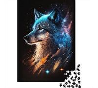 Colour Galaxy Wolf Puzzle Brain Teaser 100% Recycled Cardboard Jigsaw Puzzle for Women Men 300pcs (40x28cm)