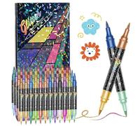 Colour Ink Set - Fine Brush Pens, Glitter Pen Set | Creative Drawing, Journaling, Scrapbooking, Illustration Tools, Painting, Sketching, Doodling, Markers, Dual Tip Glitter Ink for School and