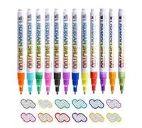 Colour Markers - Contour Markers | Glitter Pens, 12 Permanent Colouring Pencils in Vibrant Colours - Quick Drying Artist Materials for DIY, Cards, Children, Teenagers, Girls, Schulpro