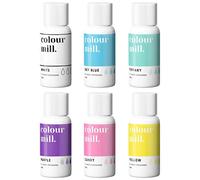 Colour Mill Rainbow Pack Oil-Based Food Coloring, 20 Milliliters Each of 6 Colors: White, Sky Blue, Tiffany, Purple, Candy and Yellow