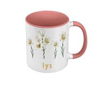 Colour Mug Premium Quality Pink - Lily Flowers Minimalist Illustration Chic Garden - Mug with Handle and Coloured Interior