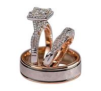 Colour Ring Three Piece Sparkling Cubic Zirconia Ring Rose Gold Separation Rings Ring Binder, 6, Copper, No Gemstone