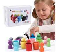 Colour Sorting Cups,Peg Dolls In Cups,Wooden Learning Sorting Toys,Kids Color Recognition Playset,Matching Games Color Sorting Toys Toddler,Plaything For Kids 3+ Years Old(1PC)