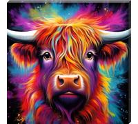 Colour Splash Arty Highland Cow Canvas Scottish Wall Art Bright Picture (26" X 26" (660MM X 660MM))