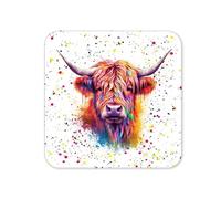 Colour Splash Highland Cow - Bright Rainbow Animal Coaster (1)