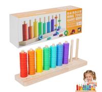 Colour Stack Challenge Game, Colour Stack Game, Wooden Fast Pattern Challenge Ring Stack Puzzle For 2 Players, Competitive Tabletop Brain Teaser (#B)