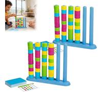 Colour Stack Challenge Game, Upgraded Color Matching Stacking Puzzle Game for 2 Players, Wooden Stacking Puzzle with 60+ Logic Challenges, Fast Pattern Ring Stack Board Game for Adults & Kids (2pcs)