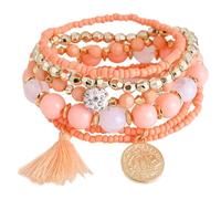 Colour Twisted Bead Bracelet, Multilayer Pearl Fashion Bracelet - Stackable Bracelets Bohemian Stone Bracelet with Tassel | Pearl Jewellery, Stacking Bracelets for Birthdays, Holidays, Daily Life
