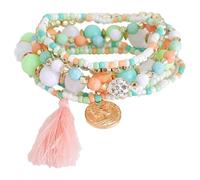 Colour Twisted Bead Bracelet, Multilayer Pearl Fashion Bracelet - Stackable Bracelets Bohemian Stone Bracelet with Tassel | Pearl Jewellery, Stacking Bracelets for Birthdays, Holidays, Daily Life
