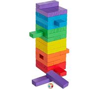 Colour Wobble Tower, Colourful Wooden Wobble Tower, Stacking Tower, Wooden Board Game, Classic Educational Toy, Building Blocks, Stacking Games, Classic Game for the Whole Family (48 Pieces, Random)