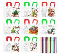 Colour Your Own Christmas Bags, 24pcs Christmas Coloring Canvas Tote Bag