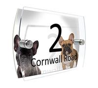 Colourbat House Number Sign Plaque Garden Glass Effect Acrylic Sign Door Plate Marble Wall Display 2 Part Branded Acrylic (French Bulldogs)