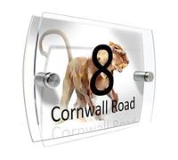 Colourbat Watercolour Animals Personalised Modern House number Sign Name and Number Street Wall Plaque (Lioness)