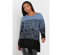 Yours Curve Colourblock Stripe Knitted Jumper - Women's - Plus Size Curve Blue